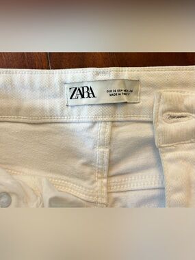 ZARA White Frayed Hem Wide-Leg Jeans SIZE 4 USA, EUR 36